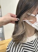 斜めバンググレージュカラーデザインカラーインナーカラー韓国