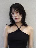 ウルフヘア/レイヤーカット/パープルカラー/ミディアムヘア
