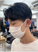 韓国ヘアカルマパーマカルマバングセンターパート黒髪ウルフ
