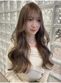 ミルクティーピンクアッシュベージュダブルカラー韓国風レイヤー
