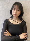 三軒茶屋_レディース_ミディアム_黒髪_エギョモリ_コテ巻き_韓国