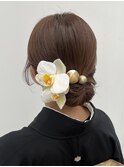 訪問着　ヘアセット　セミロング　シニヨン　参列ヘア　大阪