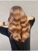 大人可愛い暖色ブリーチなしオレンジベージュくせ毛風パーマ