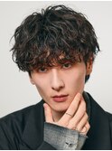 天神10代20代ルーズパーマゆるめメンズマッシュウルフカット