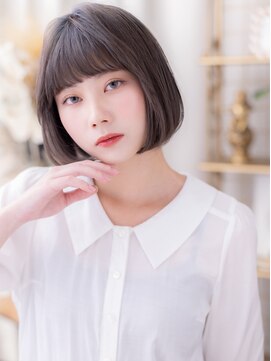 カバーヘア イヴ 戸頭店(COVER HAIR EVE) ぱっつん前髪グレーアッシュワンカールボブa戸頭20代30代40代