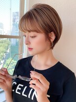 大人かわいい 小顔 ショートボブ ひし形シルエット グレージュKI