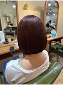 酸性ストレート　ボブヘア　ピンクブラウン