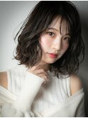 アッシュブラックくせ毛風ボブパーマ204t北浦和20代30代40代!