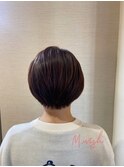 上品大人ショート/丸みシルエット/深みブラウン/白髪染め/透明感