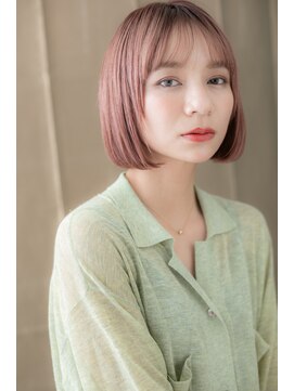 カバーヘア イヴ 戸頭店(COVER HAIR EVE) ベビーピンク前下がり美髪切りっぱなしボブY戸頭10代20代30代