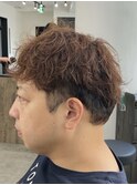 フェザーパーマ/グレーブルーカラー/刈り上げショートパンク