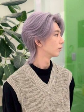 メンズ/ブリーチカラー/ホワイトパープル/マッシュウルフ