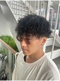 センターパート波巻きパーマニュアンスパーマ