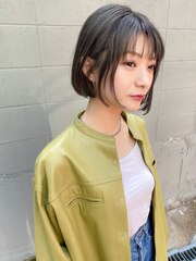 【VIVO】西屋綾香 韓国グレージュ ボブヘア 前髪薄め シースルー