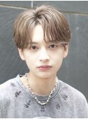 韓国フェザーパーマメンズカットアッシュブラウンブリーチなし