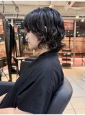 △癖毛風パーマウルフパーマレイヤーパーマブルーブラック