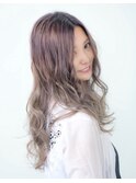 グラデーショングレージュ無造作カール