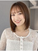 顔から周りカット/縮毛矯正/ダークブラウン/コーラルピンク/ボブ