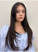 大人っぽ韓国ネイビーブルージュ前髪カット顔まわりレイヤー