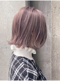 外はねボブ/ボブ/ピンクベージュ/ダブルカラー/