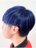くすみブルー艶カラースリークショートマッシュウルフ【池袋】
