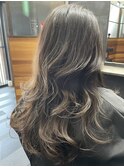 Sハイライト×グレージュ×巻き髪ロング