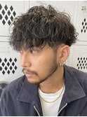 アップバング束感ショートツーブロックマッシュ波巻きパーマ