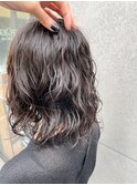 黒髪ボブルフネビージュ小顔ヘアワンレン