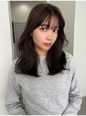 大人/小顔/レイヤーカット/シースルーバング/黒髪/ネビージュ