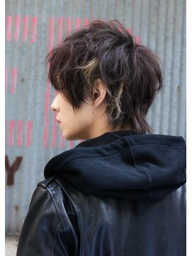 ネイビー(NAVY) メンズ ハイライト ブリーチカラー ミディアムウルフ