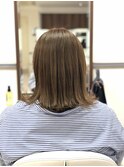 切りっぱなしボブ ブリーチなし ミルクティーカラー 美髪