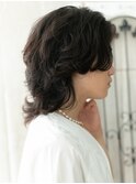 20代30代ダークアッシュ波打ちパーマショートウルフI南越谷