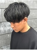 メンズマッシュセンターパートスパイラルパーマニュアンスパーマ