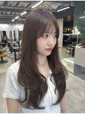 ロングレイヤー レイヤーカット シースルーバング ブラウン