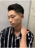 メンズサイドパート七三オールバックフェード