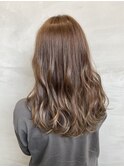 小顔セミウェットウェーブピンクベージュハイライトカラー