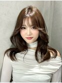 e95ミディアム韓国レイヤーカットブリーチなしダブルカラー