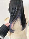 インナーカラーブルーカラーグレーブルー髪質改善トリートメント
