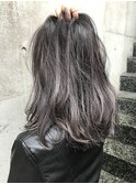 外国人風ラベンダーアッシュグラデーション×ロブスタイル
