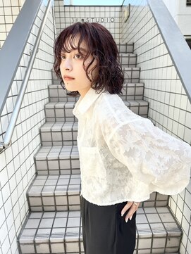 リブロ 三軒茶屋(LIBRO) ミニウルフデジタルパーマチェリーブラウンウルフカット