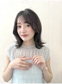 ふんわり外ハネくびれミディアムダークグレージュカラー