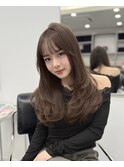 韓国顔まわりレイヤーカットグレージュオリーブベージュブラウン