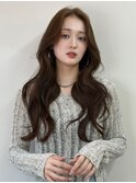 韓国ヨシンモリロングくびれヘアレイヤーカットオリーブブラウン