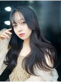 前髪カットロング韓国ヘア顔周りレイヤー_F21258