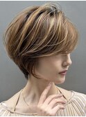 大人可愛いひし形ショートボブ20代30代40代小顔ハイライト銀座