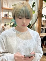 ミモザワークス ヘアアレンジ ブロンドベージュ/2ブリーチ/インナーミントグリーン