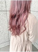 やわらかハイライトカラーピンクベージュ×フェザーバング