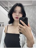 小顔外ハネミディアムアッシュ20代30代40代くびれミディ韓国ヘア