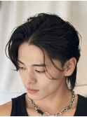 韓国へアカルマパーマワックスなしセンターパート黒髪ウルフ