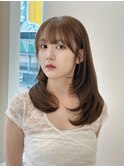 レイヤーカット　ワンカール　韓国　ブリーチなし　ベージュ
